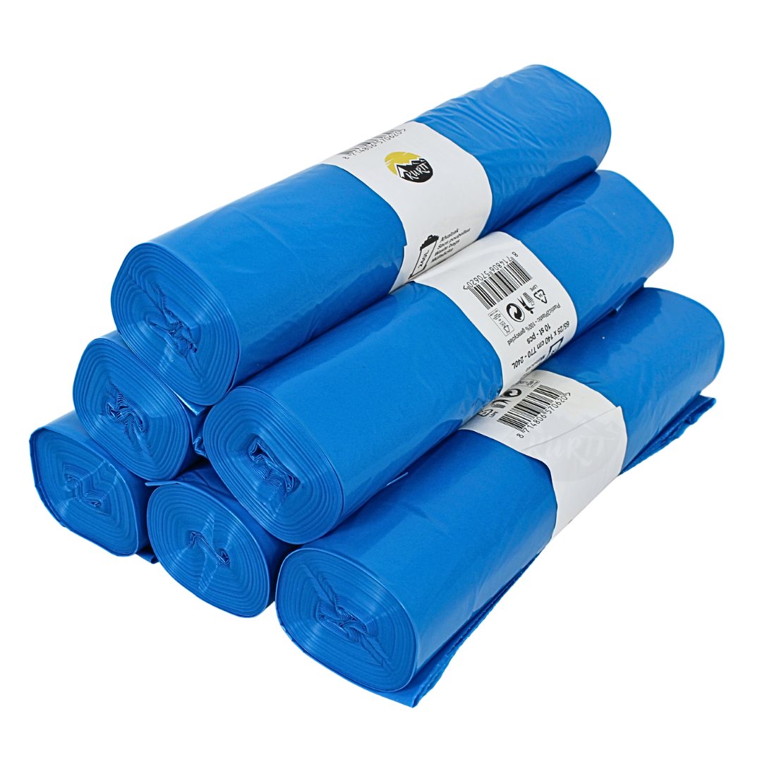 Sacs Poubelle LDPE 65/25x140cm Bleus Type 70 En Rouleau | 100 Pièces