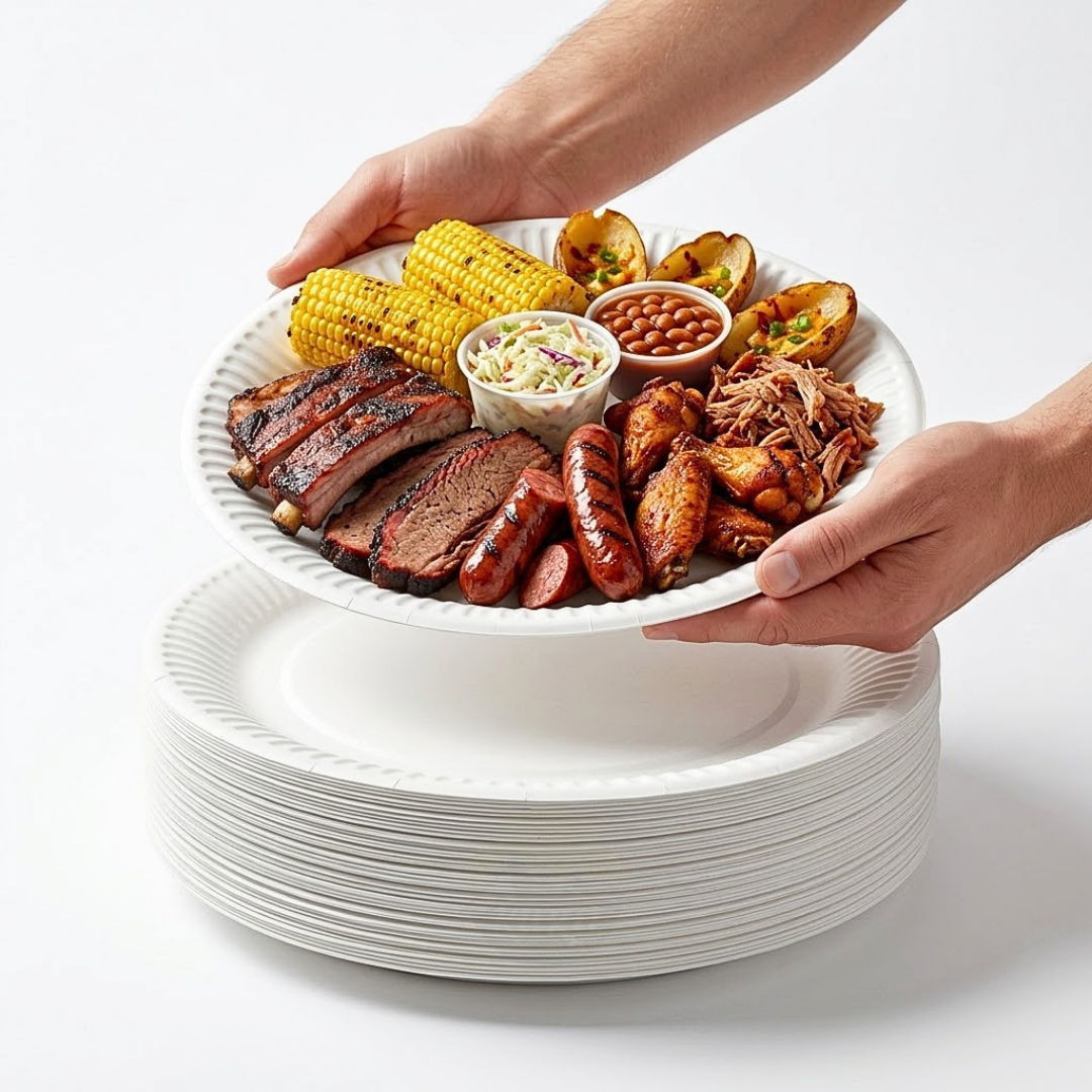 Grandes Assiettes Carton Blanc 26cm – Jetable BBQ Buffet | 100 Pièces