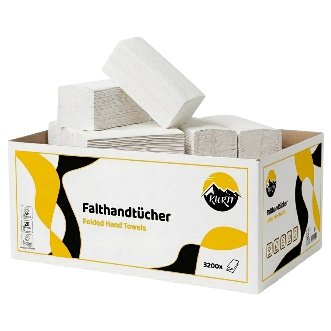 KURTT Essuie-Mains Papier Pliage Z 2 Plis Cellulose Blanc – 3200 Feuilles | Distributeur Sanitaire Professionnel