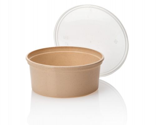 Bols à micro-ondes avec les couvercles beige 350 ml à rond - 100 pièces