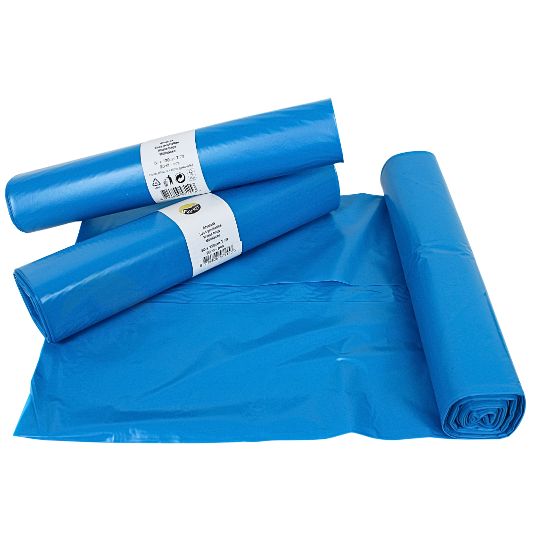 Sacs Poubelle LDPE 80x120cm Bleus Type 70 En Rouleau | 200 Pièces