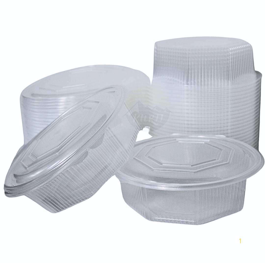 25x Stevig plastic saladebakjes met vast deksel, 8-hoekig 1500ml - vershoudbakjes PP
