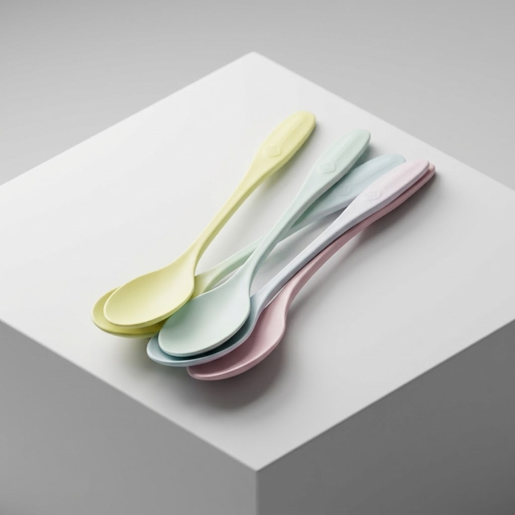 Set herbruikbare lepels in vier pastelkleuren