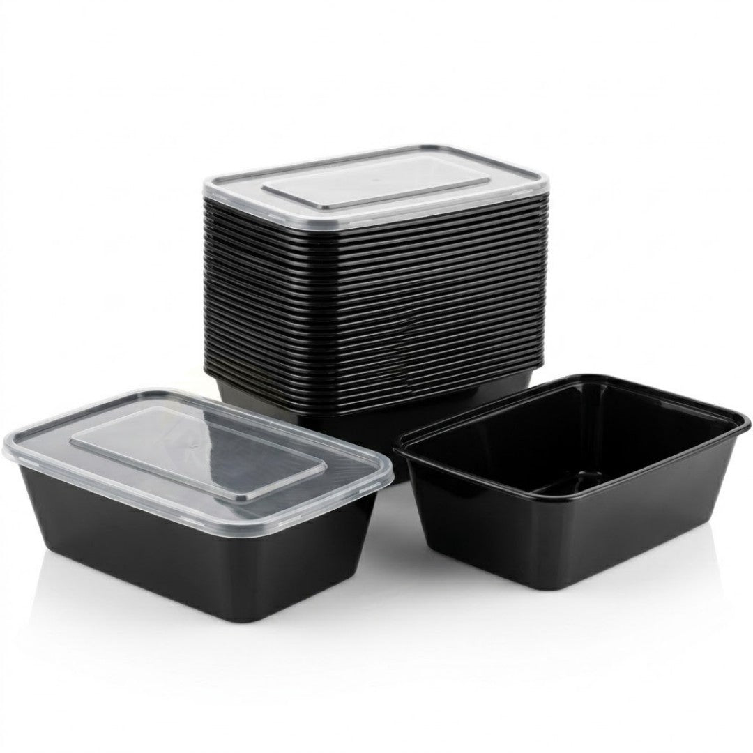 KURTT Boîtes Repas Noires PP Micro-ondes Congélateur 50/100 pièces Meal Prep | 500ml 650ml 750ml 1000ml