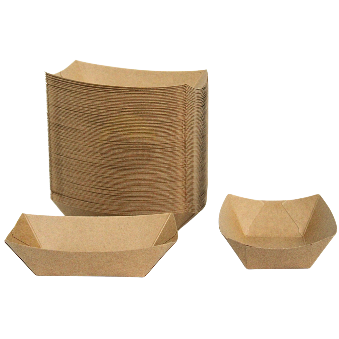100x Kraft Snackbakje S Binnenkant PE gecoat vetvrij - Fingerfood boat tray