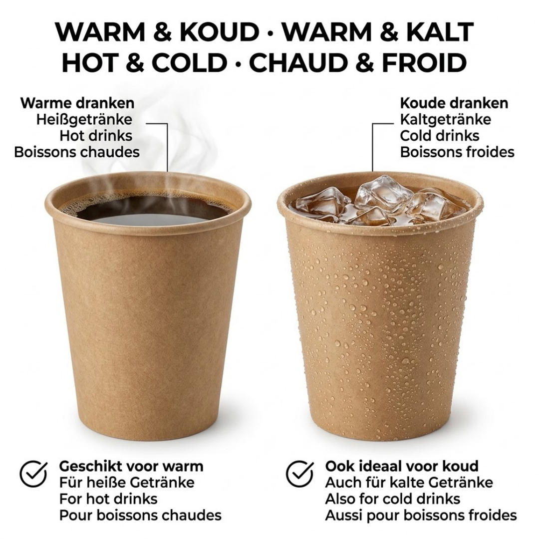 Bruine koffiebeker van 7,5 oz met logo, zijaanzicht