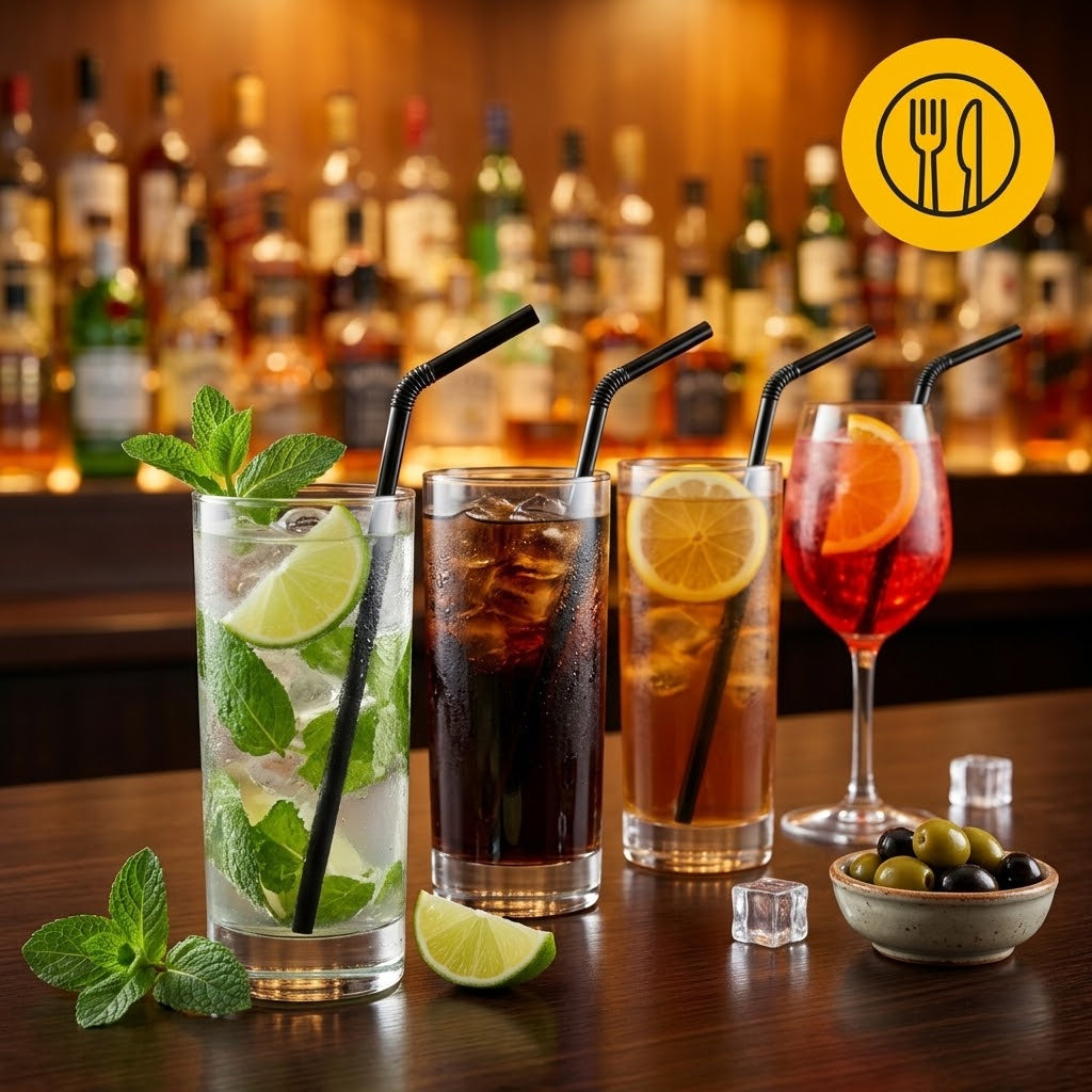 500x Pailles Réutilisables Flexibles PP 5x230mm Multicolor/Noir (certifiées norme européenne EN12875-1)