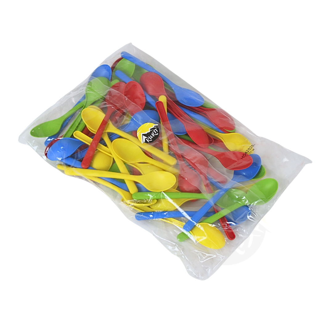 Cuillères à Glace Plastique Réutilisables 175mm – 50 pièces | Cuillères à Dessert PPMF Professionnelles Lave-Vaisselle | Rouge Jaune Vert Bleu