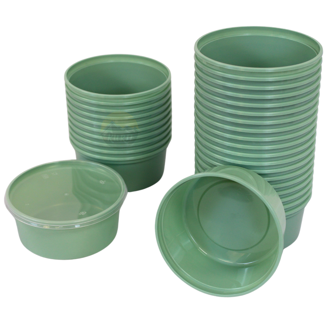 Bols à micro-ondes avec couvercles verts 350 ml à rond - 50 pièces