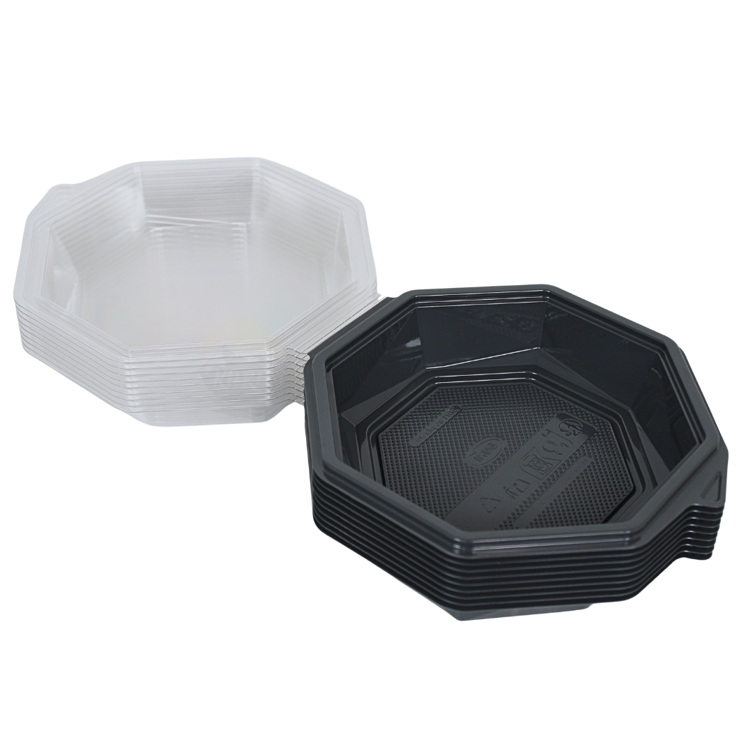 Barquettes APET Octaview Grises 160x60mm avec Couvercle 400ml | 60 Pièces | Tapas Antipasti Desserts
