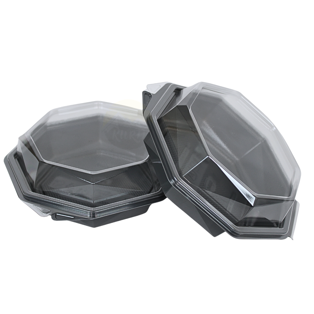Barquettes APET Octaview Grises 160x60mm avec Couvercle 400ml | 60 Pièces | Tapas Antipasti Desserts