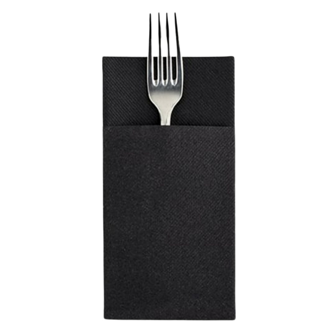Serviette à couverts 1/8 airlaid 1L Noir 40x40 cm - 75 pièces