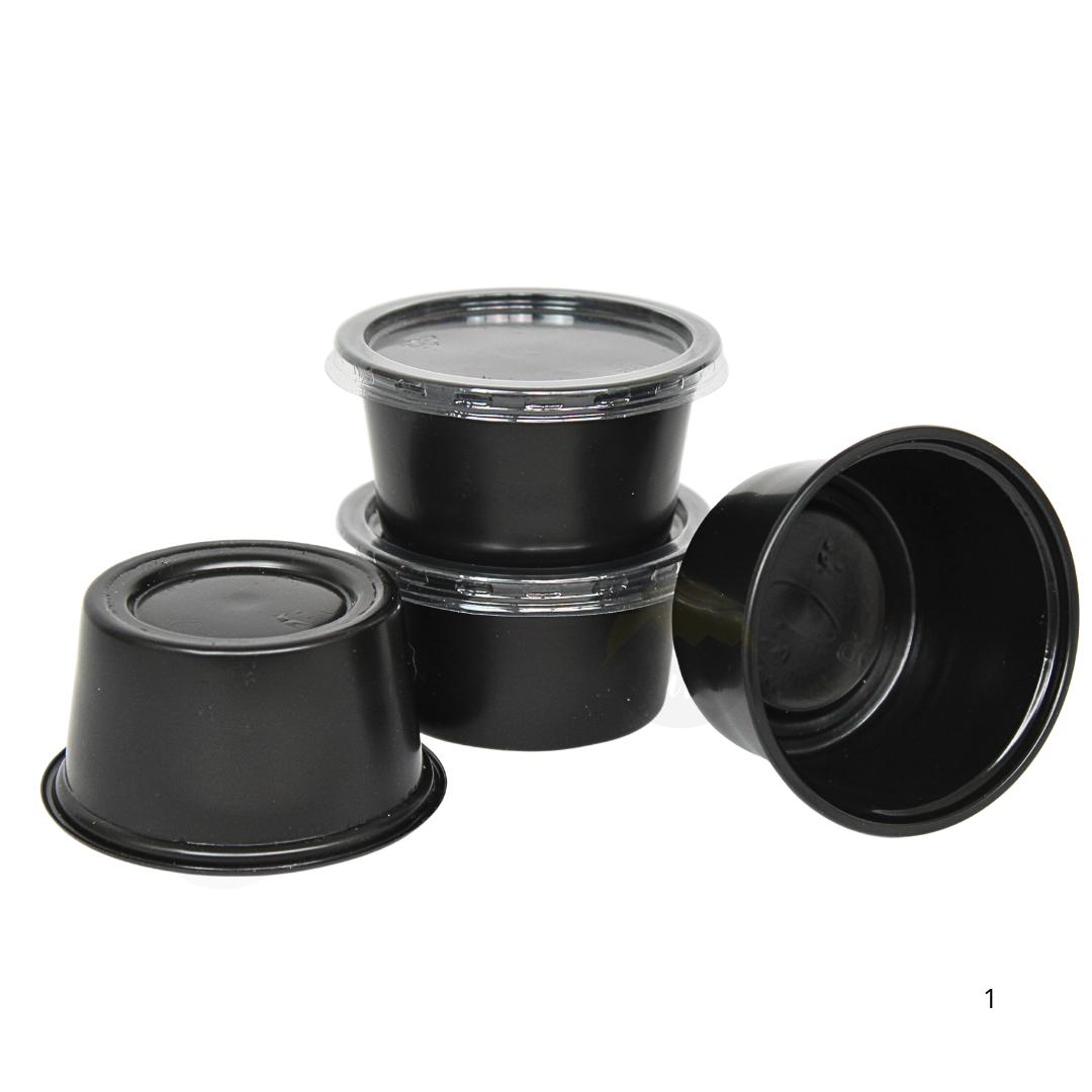 1000X Saucières avec couvercle (PP) - Noir - Récipients à sauce robustes