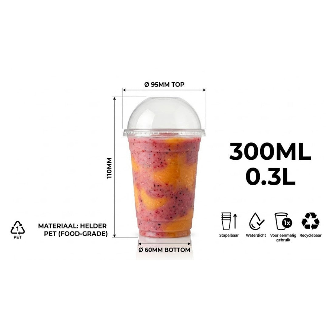 Gobelets Smoothie Transparents PET 300ml avec Couvercle Dôme – 100 unités | Boissons Froides Milkshake Café Glacé Jetable