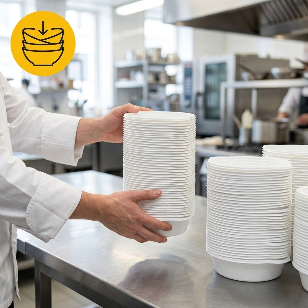 Bols à Soupe Plastique Réutilisables 350ml – Anses Lave-Vaisselle | 100 Pièces Blanc