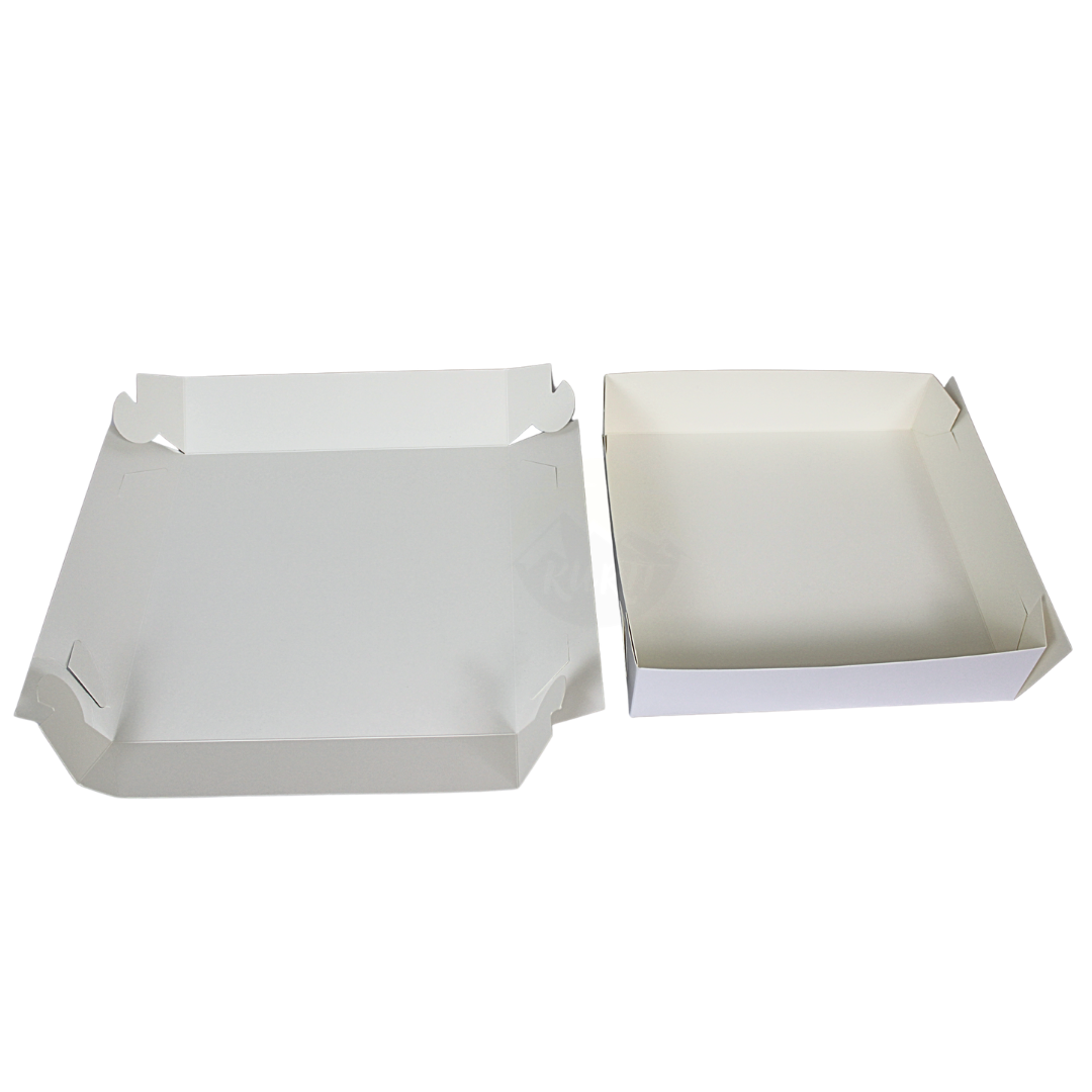 Verzenddoos taart 34x34x8 cm met zwanenhalssluiting FSC® – 50 stuks | Zwanenhalsdoos groot