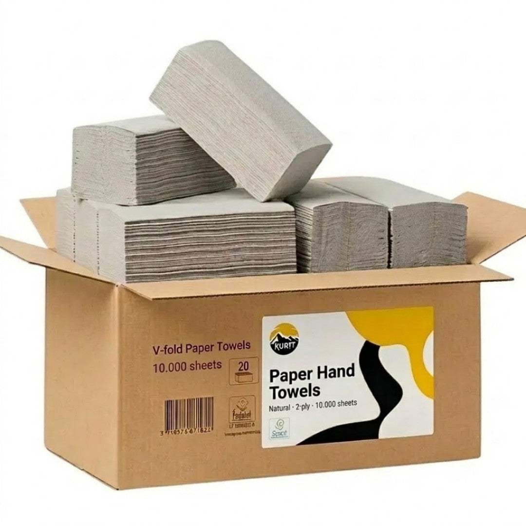 KURTT Essuie-Mains Pliage en Z 2 Plis Naturel – 10 000 Feuilles | Feuille à Feuille Hygiénique Professionnel