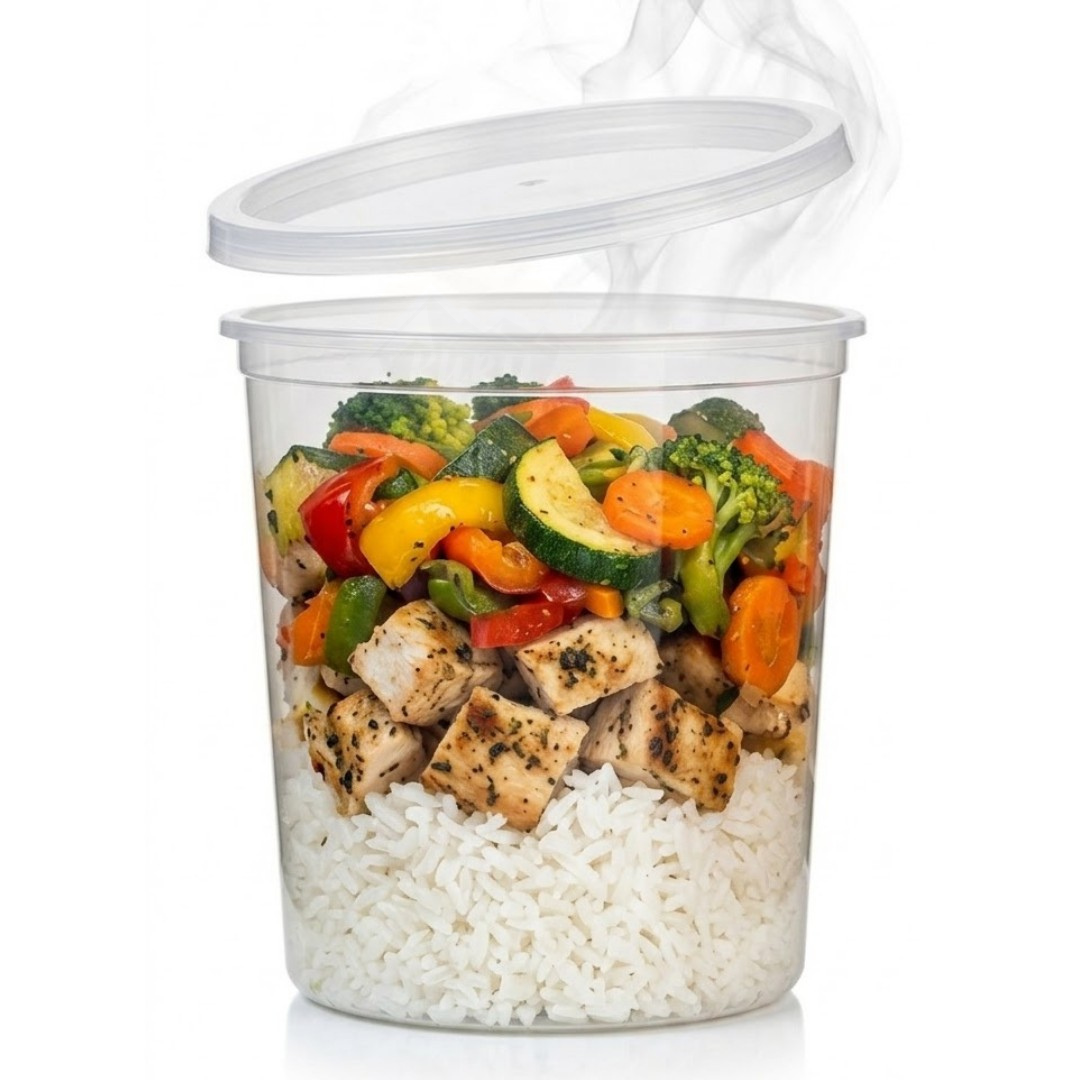 Pots Alimentaires 1000ml avec Transparent Couvercle PP Réutilisable – 100 Pièces | Micro-Ondes Congélateur BPA-free