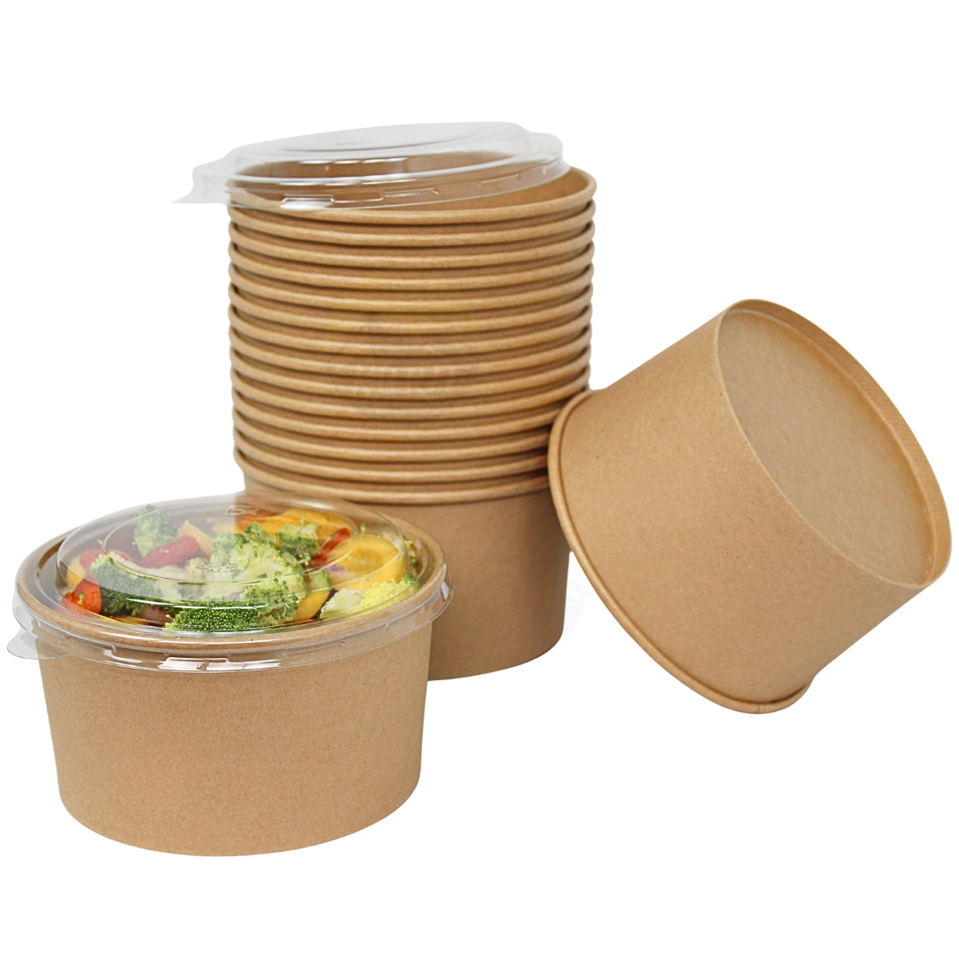 Plateaux de salade en carton avec couvercle RPET 1000 ml - 100 pièces