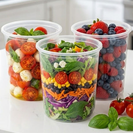 Pots Alimentaires 1000ml avec Transparent Couvercle PP Réutilisable – 100 Pièces | Micro-Ondes Congélateur BPA-free