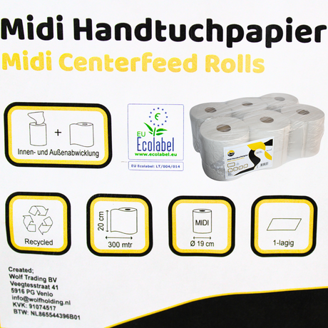 Recycled 300M Midi Rolls, 1-ply - Pack of 6
