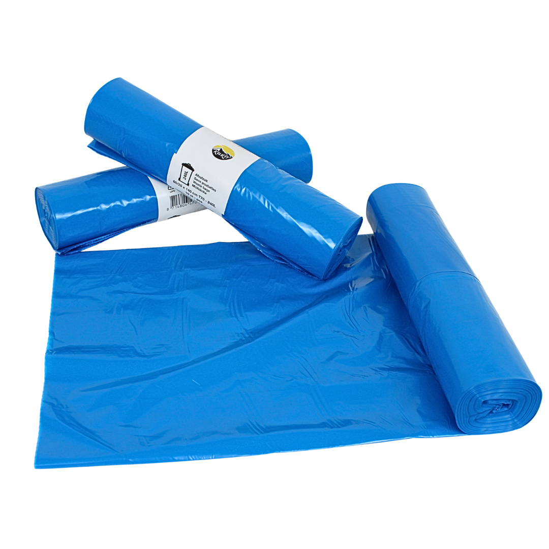 Sacs Poubelle LDPE 65/25x140cm Bleus Type 70 En Rouleau | 100 Pièces