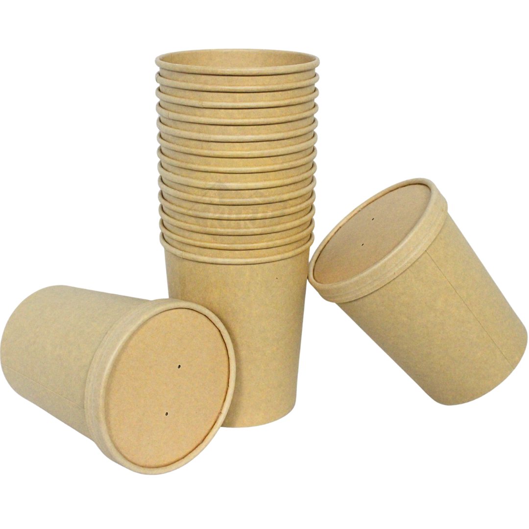 100x inclusief deksel 950ml Soepbeker KRAFT - perfect als Take Away Verpakking, geschikt voor zowel warme als koude inhoud