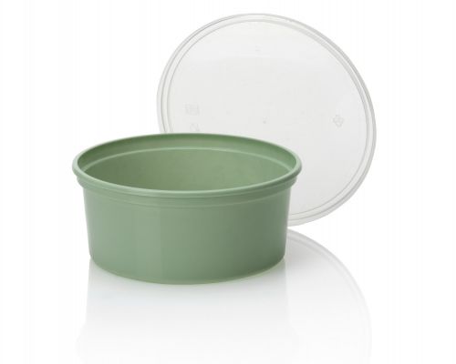 Bols à micro-ondes avec couvercles verts 350 ml à rond - 100 pièces