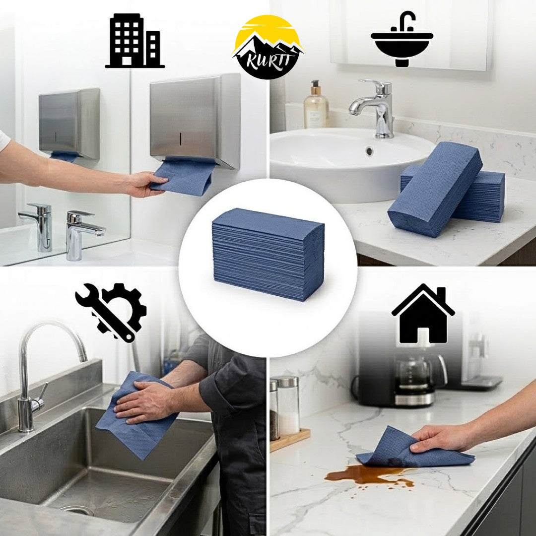 KURTT Essuie-mains papier pliage en Z 2 plis Bleu – 5 000 feuilles