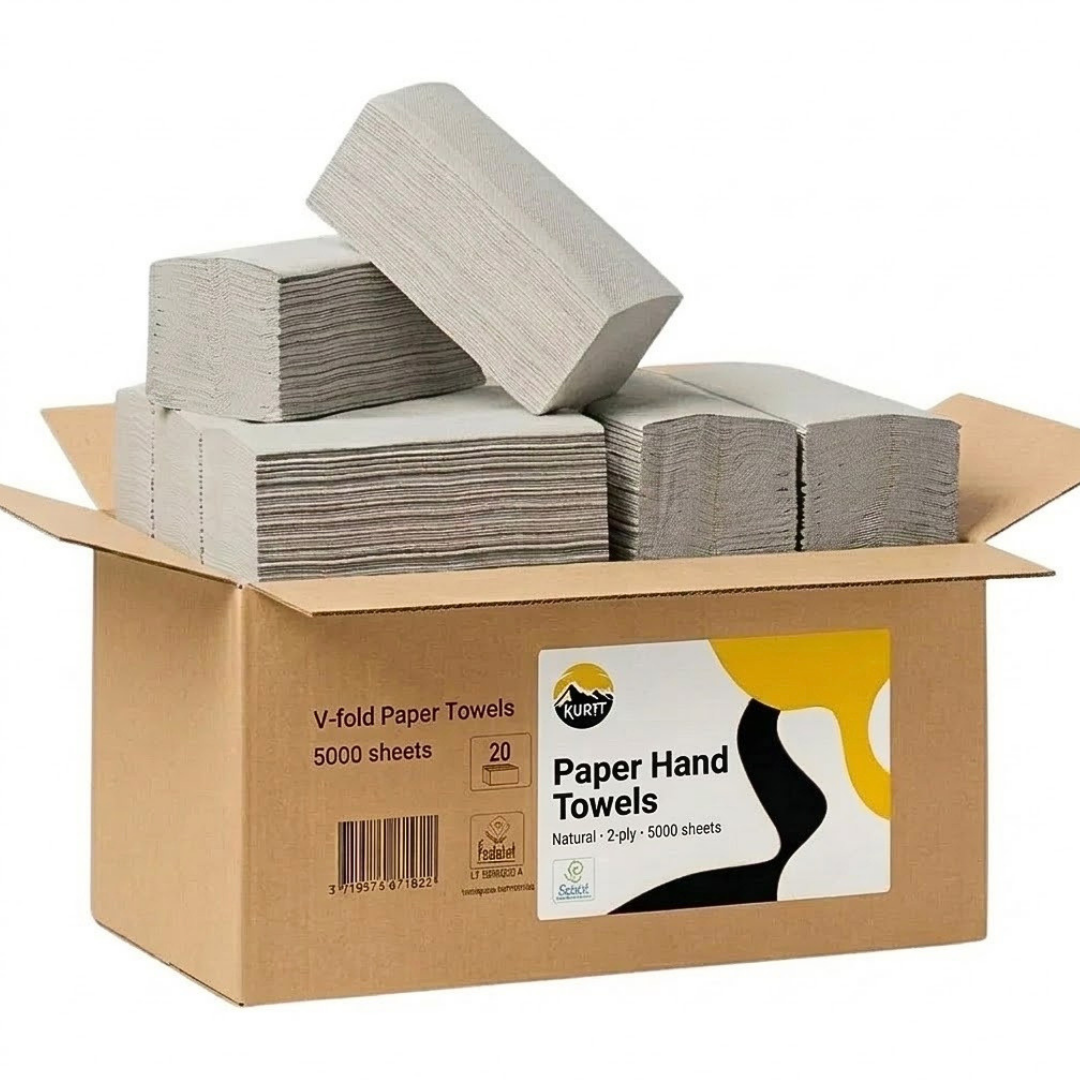 KURTT Essuie-mains papier pliage en Z 2 plis Naturel 25x23 cm – 5 000 feuilles