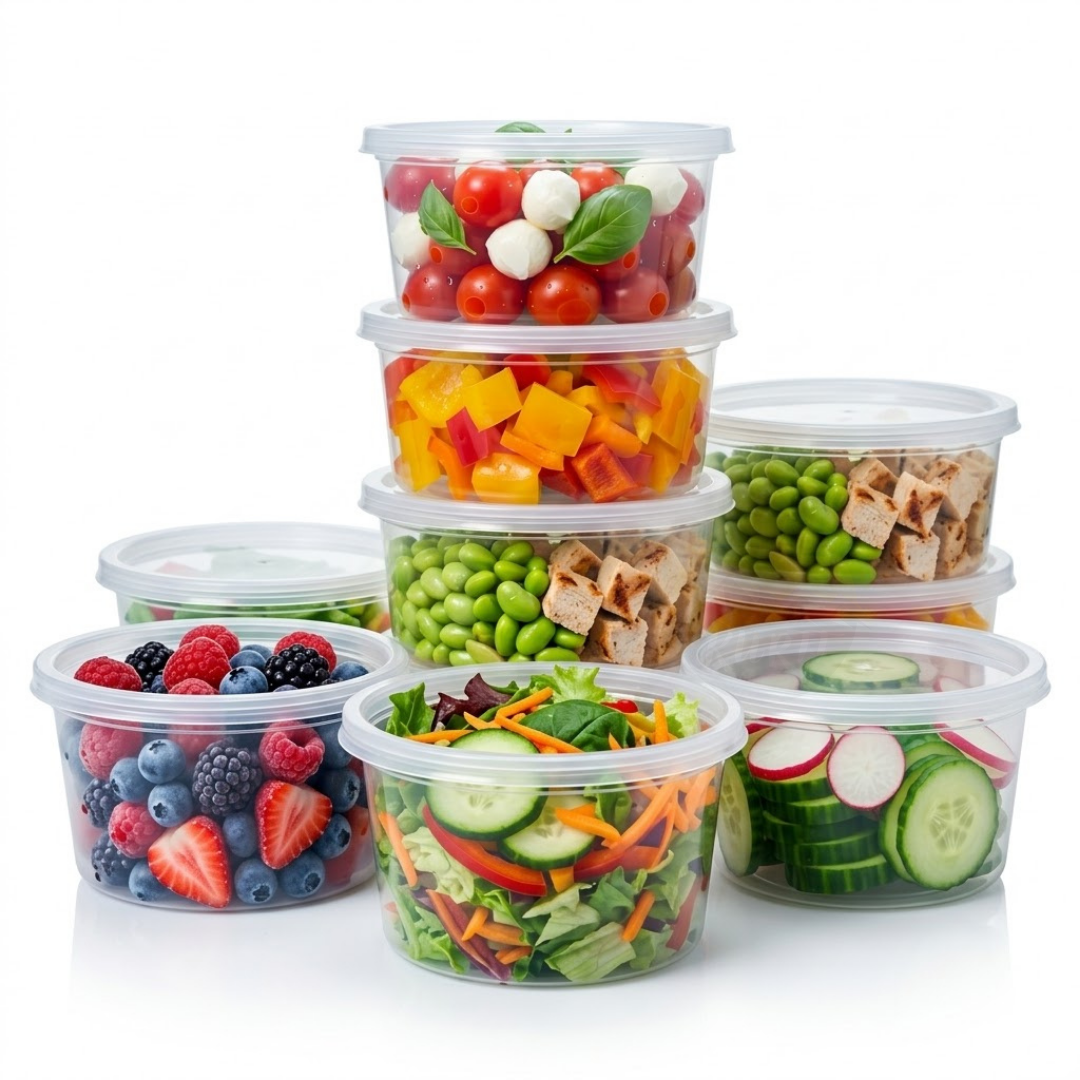 Pots Alimentaires 500ml avec Transparent Couvercle PP Réutilisable – 100 Pièces | Micro-Ondes Congélateur BPA-free