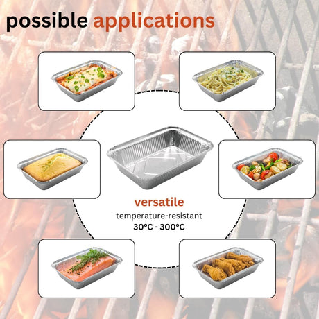100 barquettes en aluminium avec couvercles (911 L) - Plats de haute qualité pour four et friteuse à air chaud. Conviennent pour les plats grecs et les kapsalon.