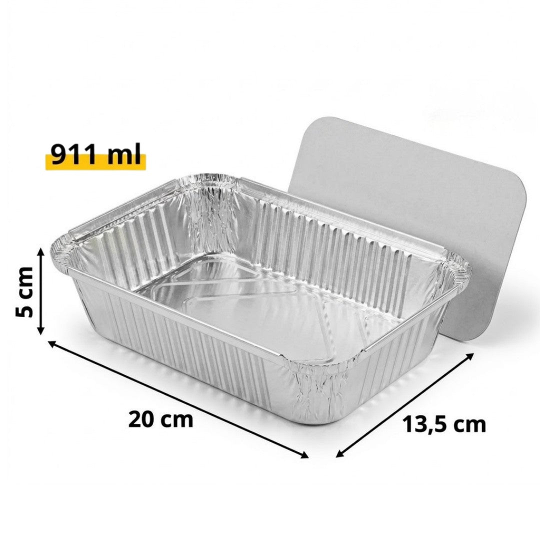 Barquettes Alu 911L avec Couvercle 20x13x5cm – 100 Pièces | Repas Livraison Meal Prep