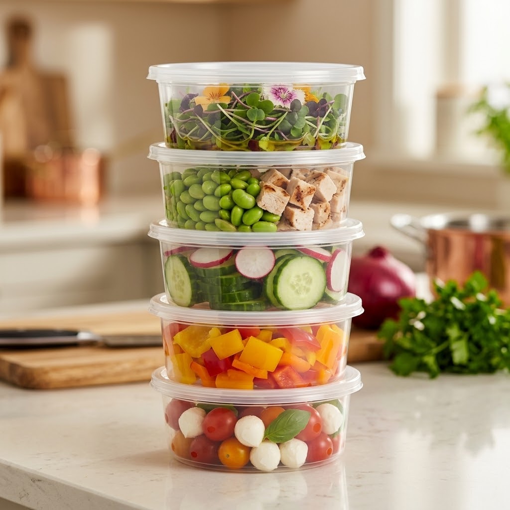 Pots Alimentaires 350ml Transparent Couvercle PP Réutilisable – 50 Pièces | Micro-Ondes Congélateur BPA-free
