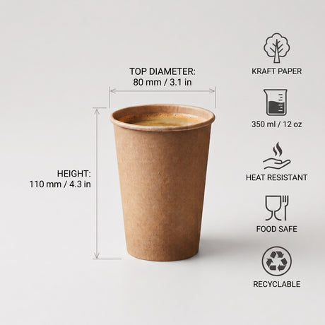 Koffiebekers To Go 300ml 12oz Kraft Slim 80mm