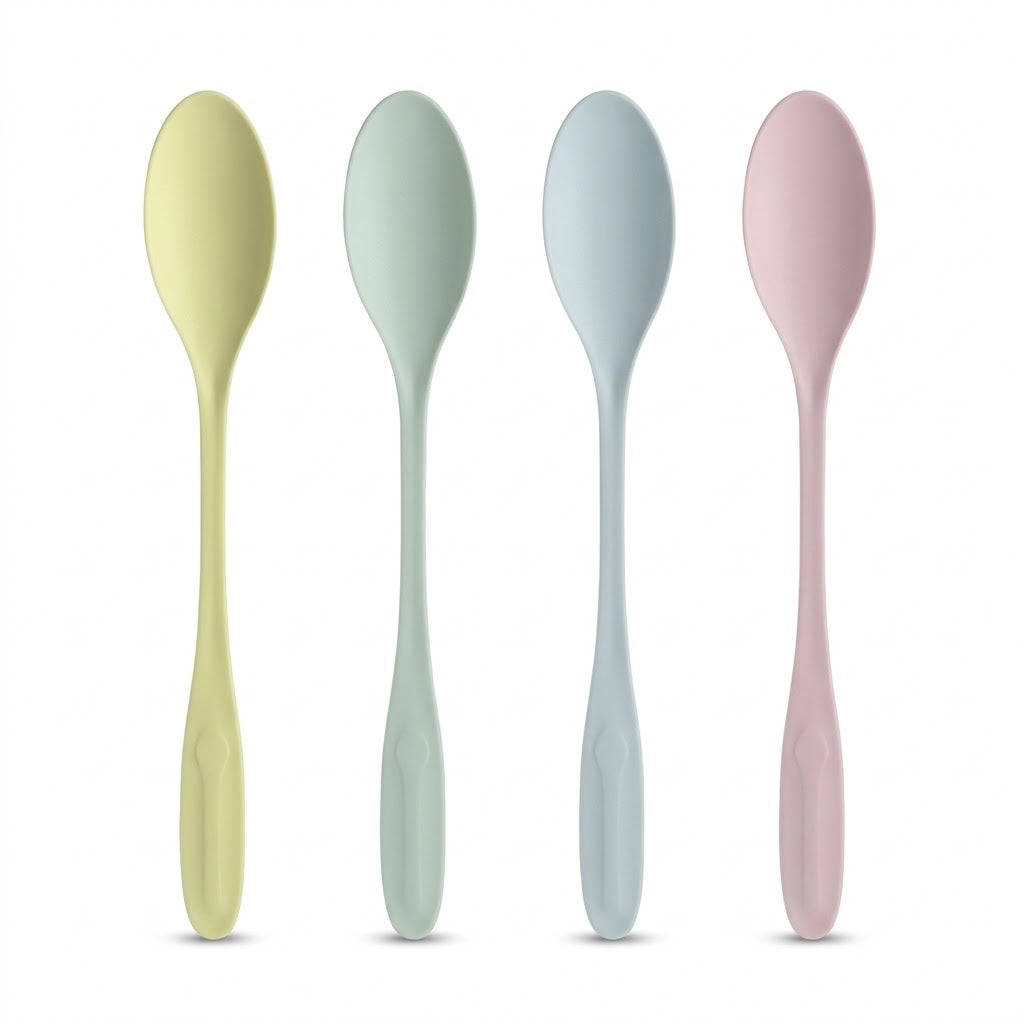 Vier herbruikbare lepels in pastelkleuren