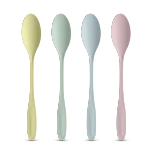 Vier herbruikbare lepels in pastelkleuren