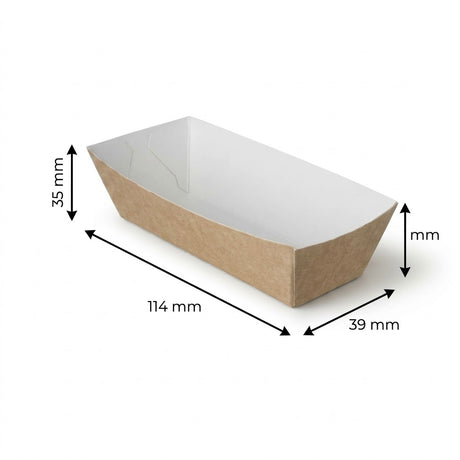 Kroketbakjes, Snackbakje A5 Karton Kraft/Wit – 114 × 39 × 35 mm