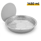 Barquettes Aluminium Rondes 23 cm avec Couvercle – 1450 ml – 100 Pièces | C803L Tourtière Four Traiteur Barbecue