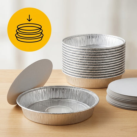 Barquettes Aluminium Rondes 23 cm avec Couvercle – 1450 ml – 100 Pièces | C803L Tourtière Four Traiteur Barbecue