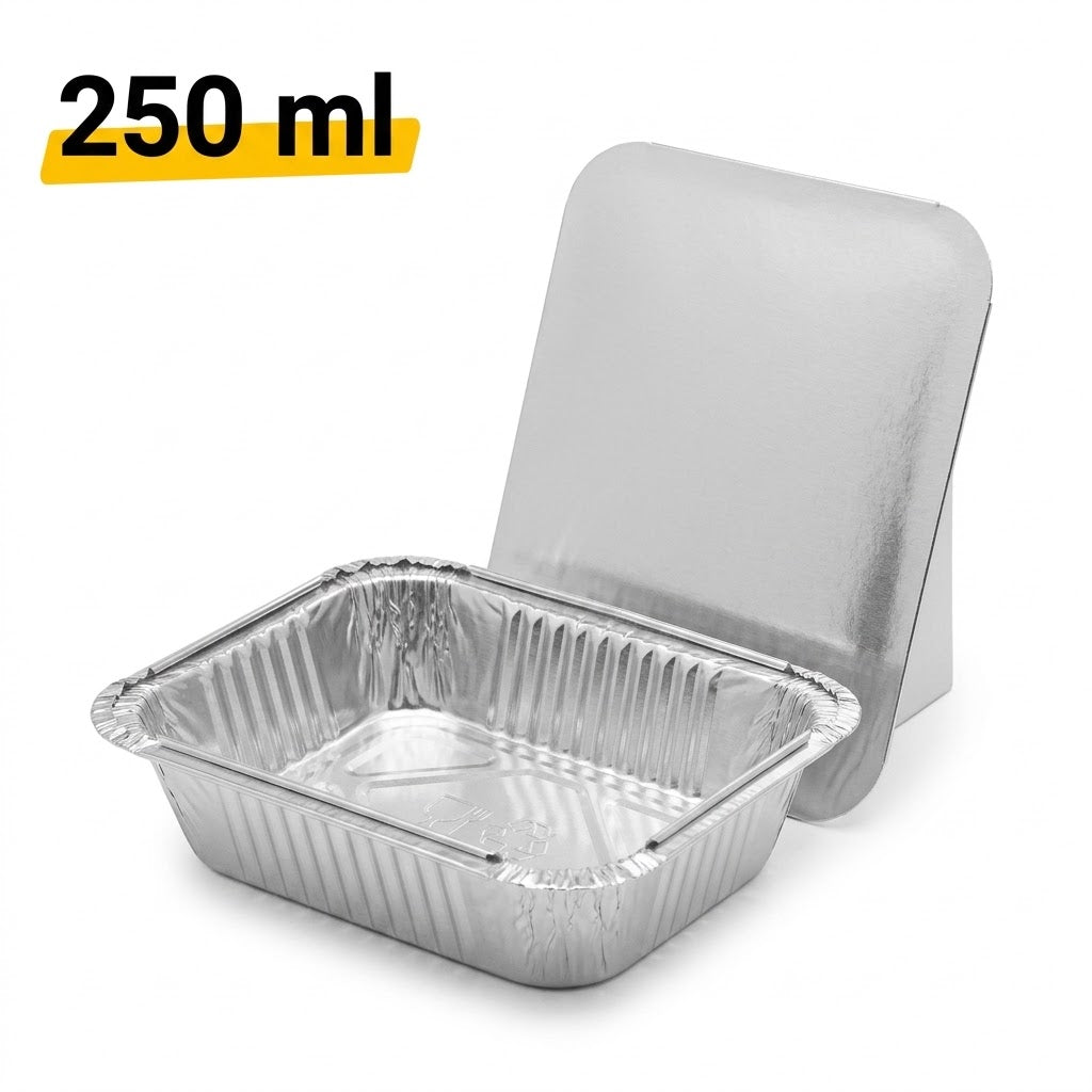  Barquettes Aluminium 250ml avec Couvercle – 100 Pièces | Four Airfryer Barbecue Congélateur
