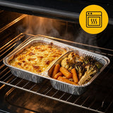 Barquettes Alu Menu 2 Compartiments 450+400ml avec Couvercle – 100 Pièces | Catering Meal Prep Livraison