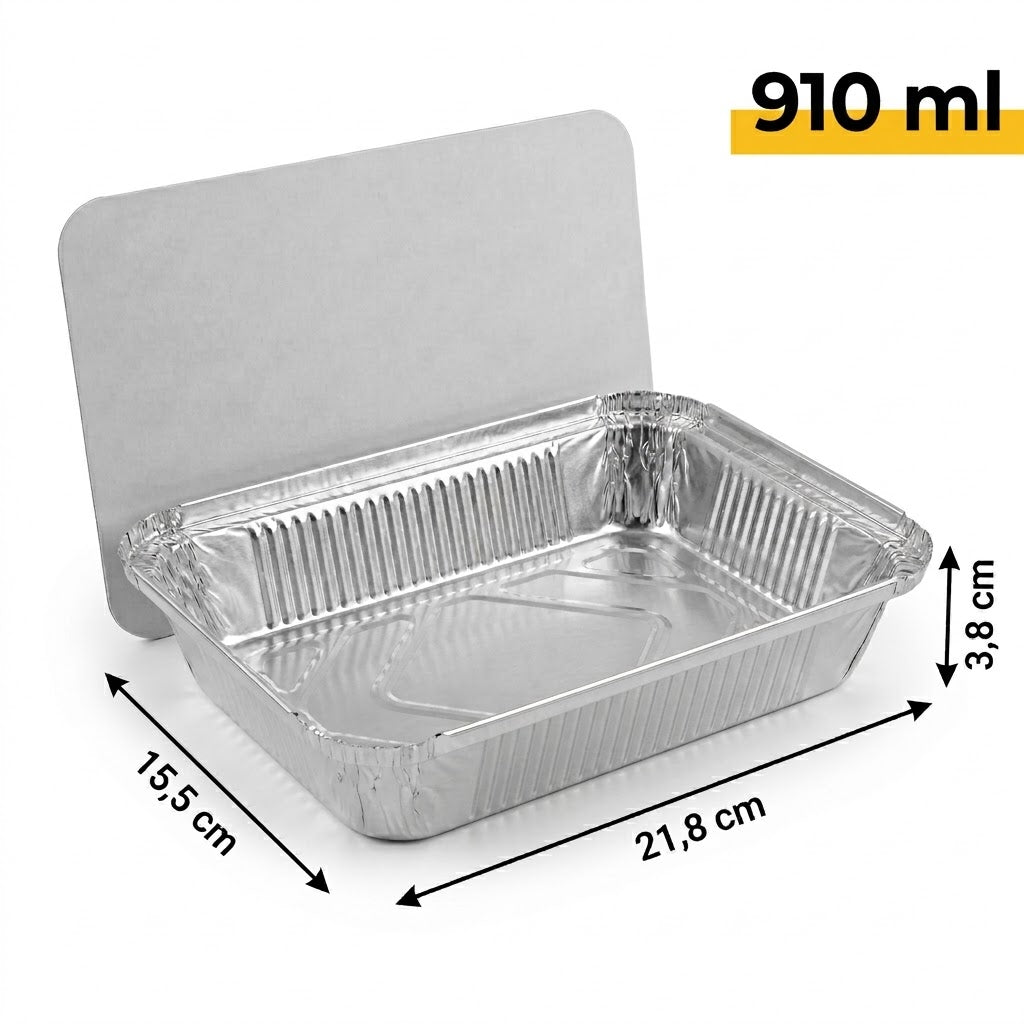 Barquettes Alu XL 861L 22x16cm avec Couvercle – 100 Pièces | Biryani Catering Repas Complet