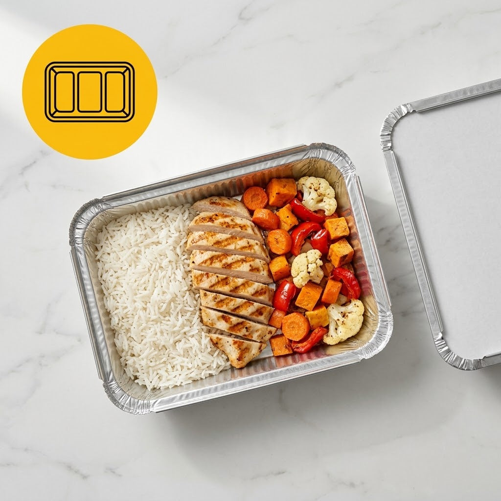 Barquettes Alu XL 861L 22x16cm avec Couvercle – 100 Pièces | Biryani Catering Repas Complet