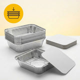 Barquettes Aluminium 450ml 14x12cm Couvercle – 100 Pièces | Four Airfryer Barbecue Congélateur