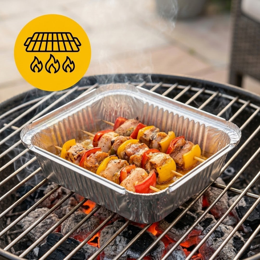 Barquettes Aluminium 450ml 14x12cm Couvercle – 100 Pièces | Four Airfryer Barbecue Congélateur