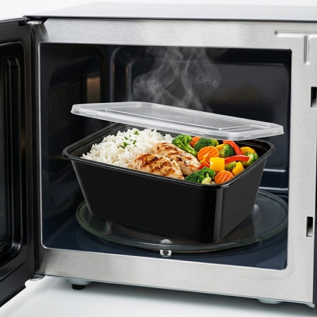 KURTT Boîtes Repas Noires PP Micro-ondes Congélateur 50/100 pièces Meal Prep | 500ml 650ml 750ml 1000ml