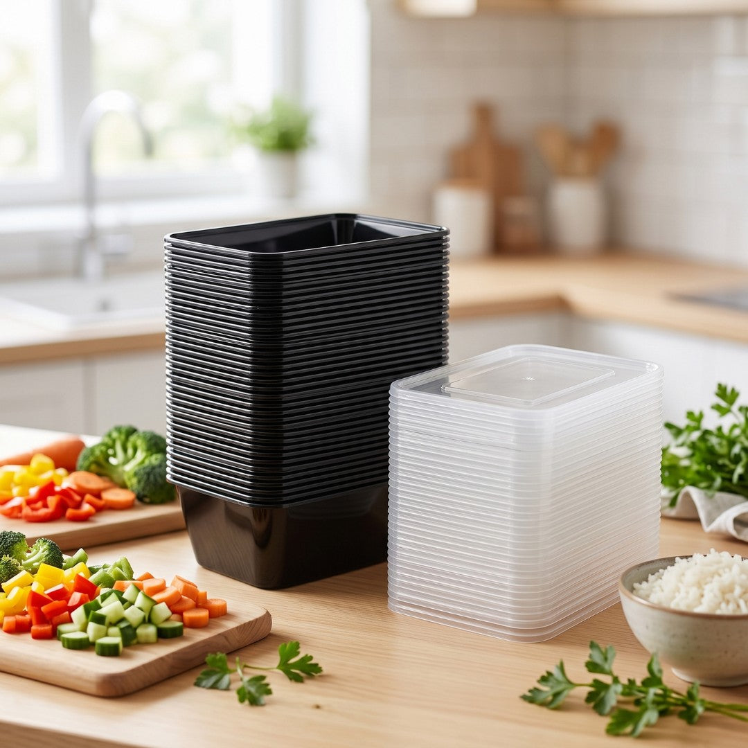 KURTT Boîtes Repas Noires PP Micro-ondes Congélateur 50/100 pièces Meal Prep | 500ml 650ml 750ml 1000ml