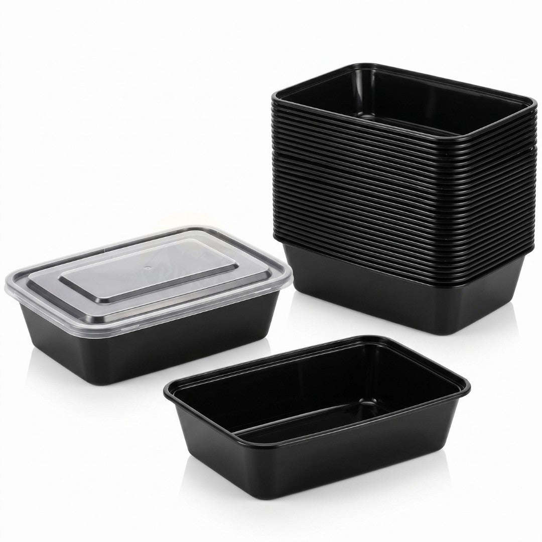 KURTT Boîtes Repas Noires PP Micro-ondes Congélateur 50/100 pièces Meal Prep | 500ml 650ml 750ml 1000ml