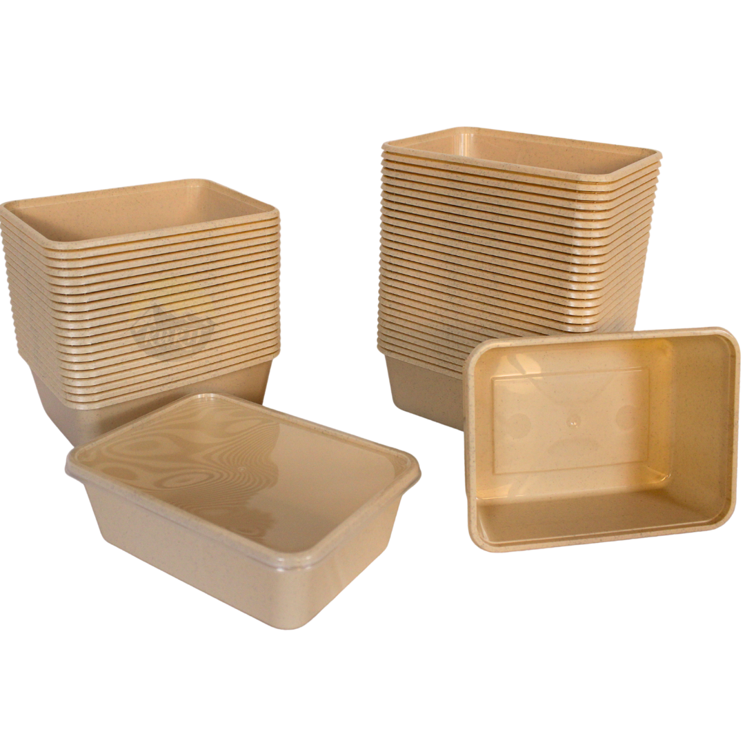 Microwave containers with lids beige 1000ML - 100 pieces